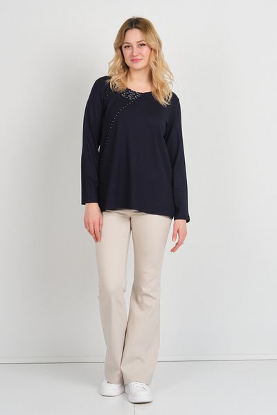 Detay Triko Women's Collar Detailed Beaded Beaded Side Slit Mother Blouse 5725 Navy Blue