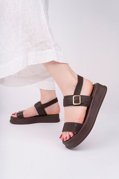 meyra'nın ayakkabıları Women's Brown Skin Adjustable Single Buckle Back Elastic Comfort Sandals