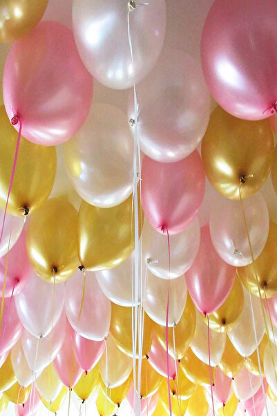 Parti dolabı Set of 14 Gold Transparent Pink White Baby Confetti Balloons Baby Girl Balloons