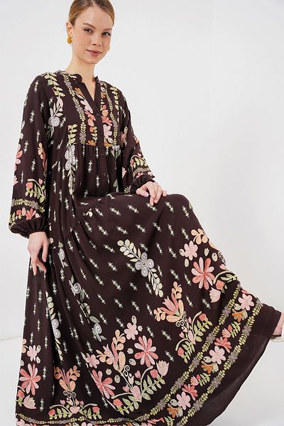 Bigdart 2423 Φόρεμα Hijab με αυθεντικό σχέδιο - I. Brown