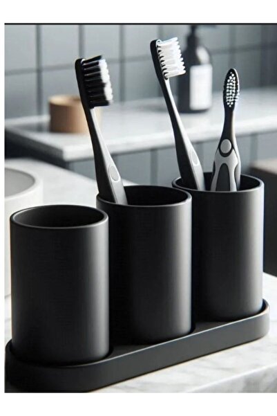 KonsolStation54 مجموعة الحمام مع حامل فرشاة الأسنان وصينية، وحامل معجون الأسنان، ومنظم المكياج، ومجموعة الحمام