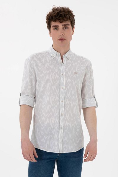 U.S. Polo Assn. ΠΟΛΟ ΑΣΝ. ΗΠΑ ΑΝΔΡΙΚΟ ΠΟΥΚΑΜΙΣΟ ΜΕ ΣΧΕΔΙΟ 100% ΒΑΜΒΑΚΙ ΚΑΝΟΝΙΚΟ ΚΟΥΠΟ - ΑΝΟΙΧΤΟ ΓΚΡΙ