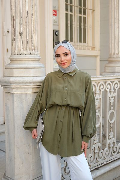 LOCCO Women's Tie-Up Silk Shirt Khaki Green