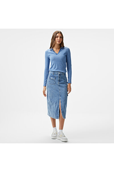 Nautica Kadın Mavi Uzun Kollu Polo Yaka T-Shirt