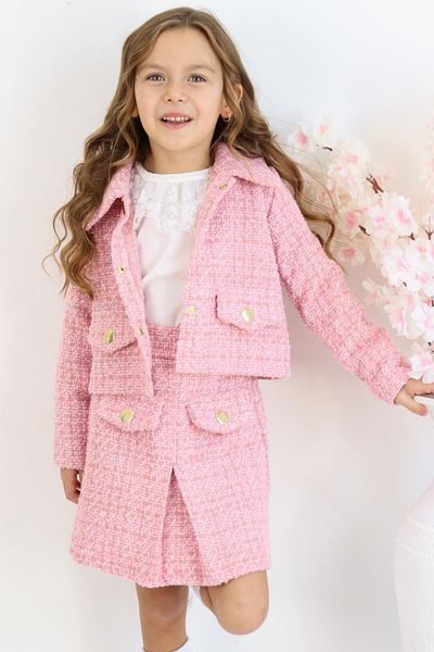 Parla Kids Girl's Carmen Powder Pink Tweed April 23 October 29 Skirt Jacket New Year's Suit