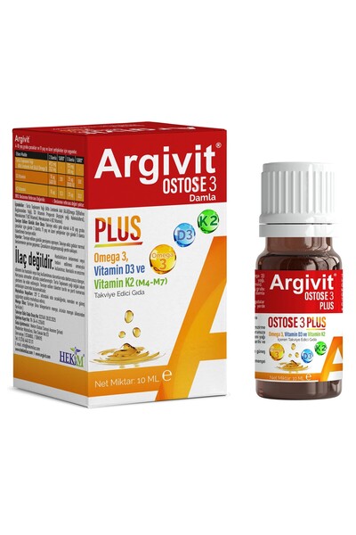 Argivit Ostose 3 Plus Omega 3 ve Vitamin D3 içeren Takviye Edici Gıda 10 ml