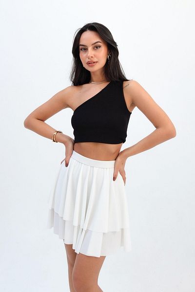 STANVİA Fusta mini cu volan cu talie elastică albă