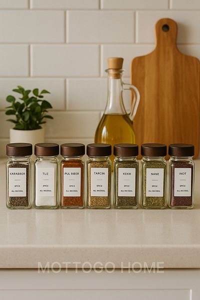 Mottogo Set of 12 Acacia Lid Glass Spice Shakers + 16 Labels-120Ml