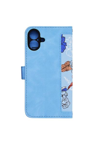 SKYDDAR INNOVATION Husă pentru iPhone 16 Plus, portofel floral, din piele ecologică, protecție 360°, albastră, set autocolante