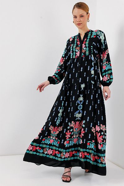 Bigdart 2423 Φόρεμα Hijab με αυθεντικό σχέδιο - Μαύρο - Μέντα
