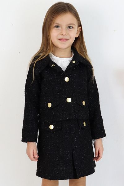 Parla Kids Girl's Carmen Black Tweed Long Sleeve Buttoned April 23 Skirt Jacket Set