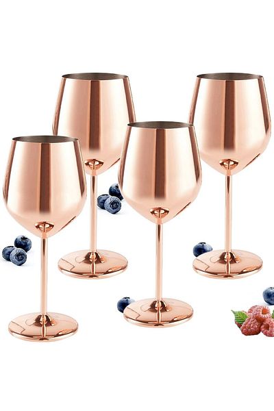 Quasar & Co. Set of 4 Wine Glasses ®, 500 Ml, H 21 Cm, Stainless Steel, Rose Gold Metal