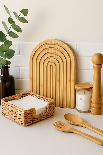 Mottogo Decorative Bamboo Rainbow Presentation |   Coffee & Pinterest Countertop Decor