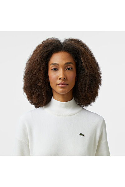 Lacoste Kadın Relaxed Fit Polo Yaka Yün Beyaz Triko