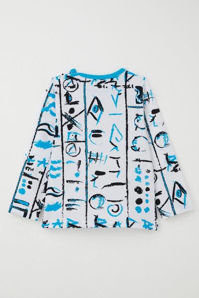 Breeze Boy's Pajama Set with Patterned Legs and Elastic Waist, 1-3 Years Old, White