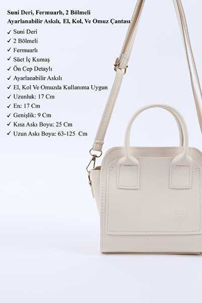 SHAKA Cream Shk219 Faux Leather, Zippered, Two Compartments, Adjustable Strap, Hand, Arm and Shoulder Bag