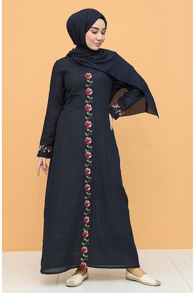 sefamerve Πανί Φόρεμα Navy Blue Şile - 0043-02