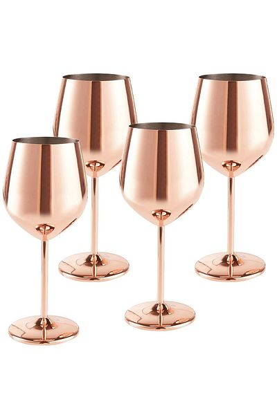 Quasar & Co. Set of 4 Wine Glasses ®, 500 Ml, H 21 Cm, Stainless Steel, Rose Gold Metal