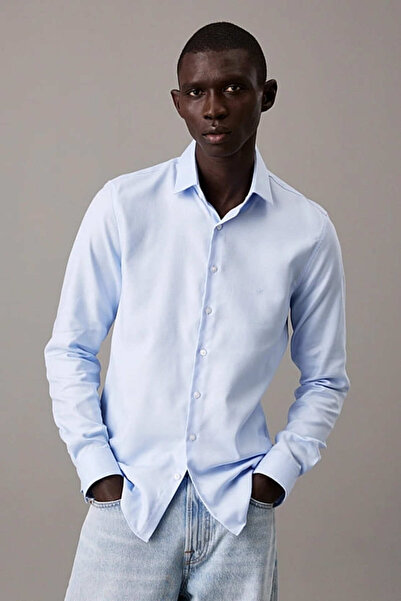 Calvin Klein Erkek Ck Non Iron Structure Slim Gömlek - Mavi
