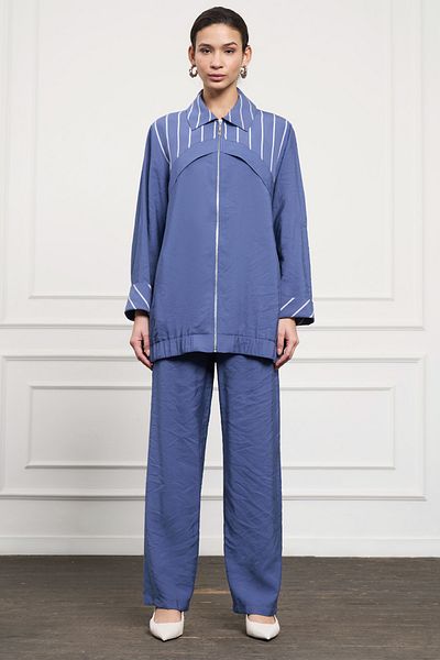 Nuss Stripe Detail Tunic Trousers Suit 1048 Indigo