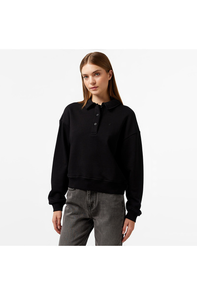 Nautica Kadın Siyah Oversize Uzun Kollu Polo Yaka T-Shirt