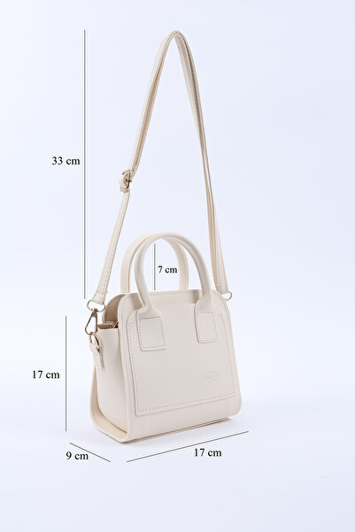 SHAKA Cream Shk219 Faux Leather, Zippered, Two Compartments, Adjustable Strap, Hand, Arm and Shoulder Bag