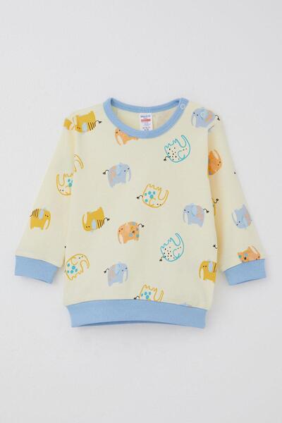 Breeze Erkek Bebek Pijama Takım Sevimli Fil Desenli 4 Ay-1 Yaş, Sarı