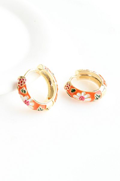 Leo'Stone Enameled Colorful Flower Motif Ring Design Does Not Tarnish or Lose Color Women's Steel Earrings