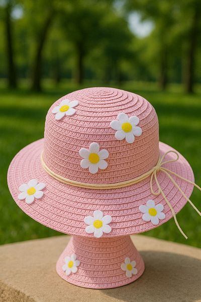 LAGRANZE Girl's Daisy Detailed Summer Straw Hat