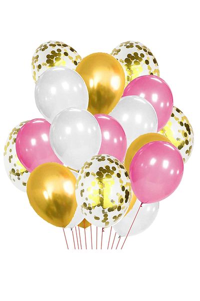 Parti dolabı Set of 14 Gold Transparent Pink White Baby Confetti Balloons Baby Girl Balloons