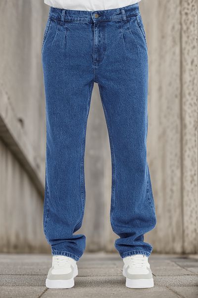 CEDY DENIM Υψηλής ποιότητας φαρδιά εφαρμογή Jean Neo με πλισέ ψηλόμεσο τζιν παντελόνι C354-μπλε