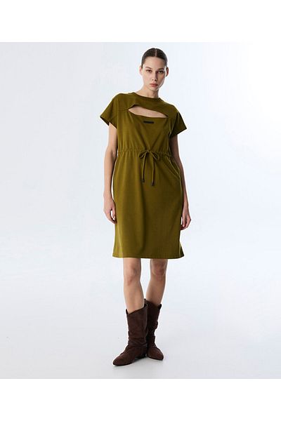 Twist Adjustable Drawstring Combed Cloth Dress