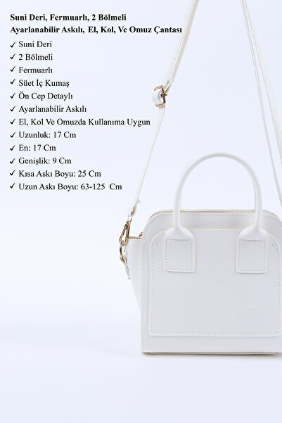 SHAKA White Shk219 Faux Leather, Zippered, Two Compartments, Adjustable Strap, Hand, Arm and Shoulder Bag