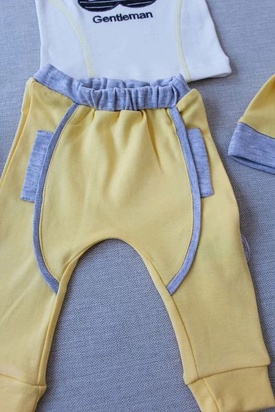 Eng 3-6 6-9 9-12 Months Gentleman Men's Embroidered Hat Long Sleeve Sweat 3 Piece Baby Boy Set