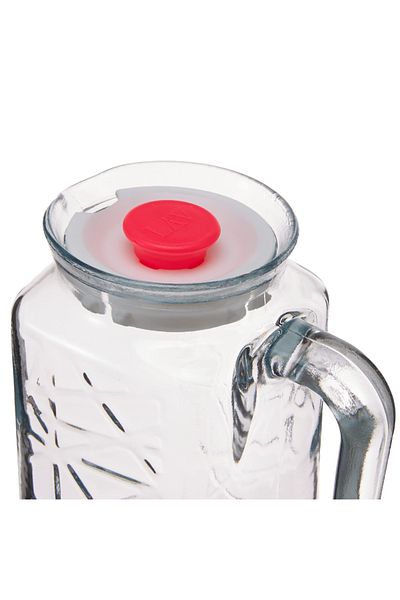 Herum Recipient pentru servire băuturi cu model geometric, capac și mâner, transparent, 1,2 l