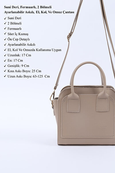 SHAKA Mink Shk219 Faux Leather, Zippered, Two Compartments, Adjustable Strap, Hand, Arm and Shoulder Bag