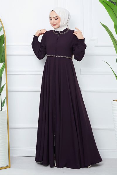InStyle Embroidered Mevlana Fabric Ferace - Plum