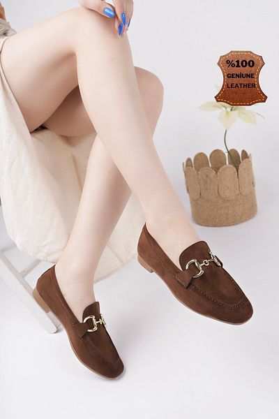 MUGGO Γυναικεία Loafer Casual Παπούτσια Mona Guaranteed Metal Buckle Leather