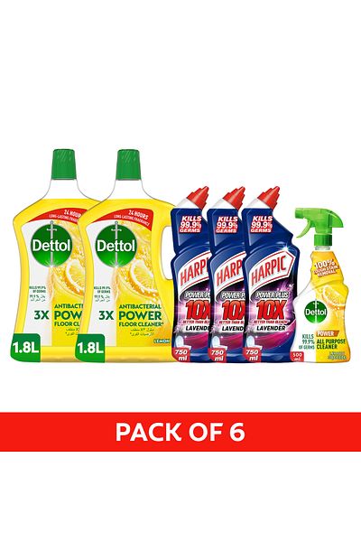 Harpic Toilet Cleaner Lavender 750mlx3 Dettol Floor Lemon 1.8lx2 All Purpose Spray Lemon 500ml