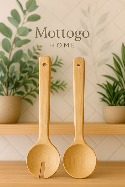 Mottogo Bamboo Salad Serving Spoon Set - 2 Piece Spoons