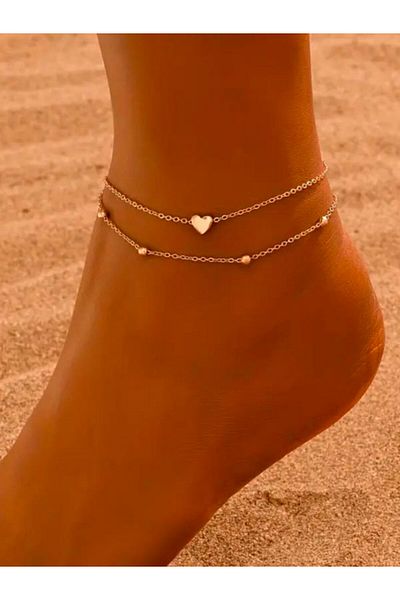 NevoAccessory Set of 2 Chain Anklets with Hearts