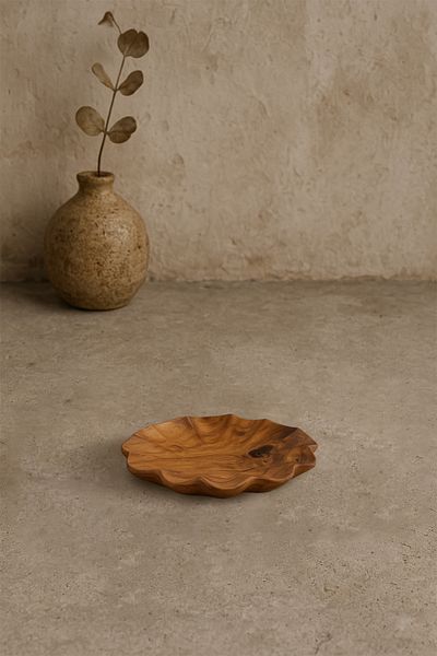 Barine Teak Wood Wave Patterned Small Plate 10 cm