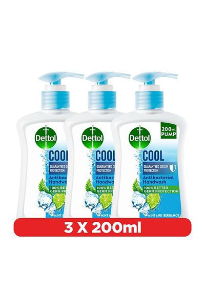 Dettol Cool Handwash Liquid Soap Pump Mint & Bergamot Scent, 200ml X3