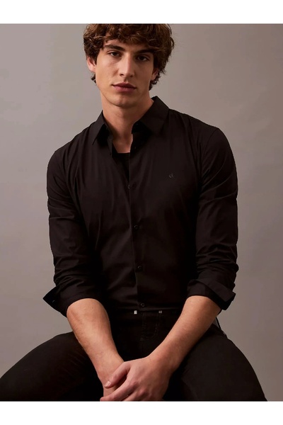 Calvin Klein LS SOLID STRETCH SLIM SHIRT Erkek SİYAH Gömlek LV04LB145G-UB1