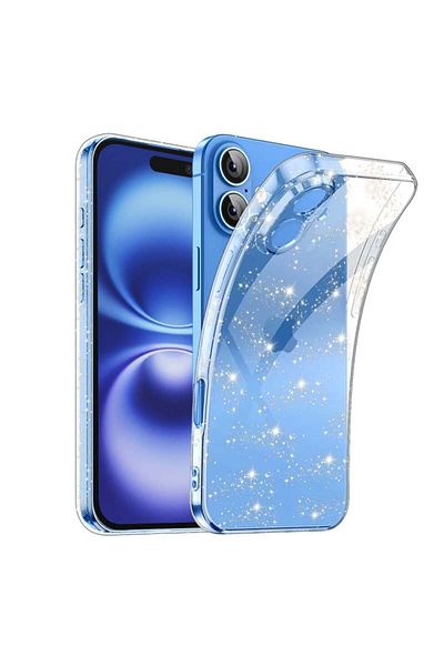 SKYDDAR INNOVATION Carcasă pentru iPhone 16 Plus, silicon TPU SparkleSkin cu sclipici, design elegant, transparentă, set de stickere