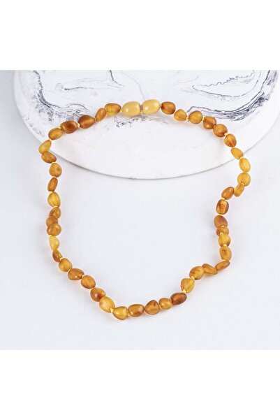 Gümüş Pazarım Coffee Pattern Cut Original Children's Amber Necklace