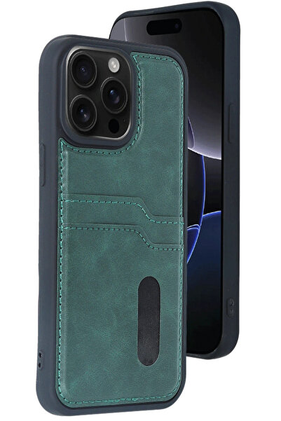 NewFace حافظة آيفون 14 برو ماكس حافظة سارة جلدية مع بطاقة عمل - أخضر داكن GNZRZ