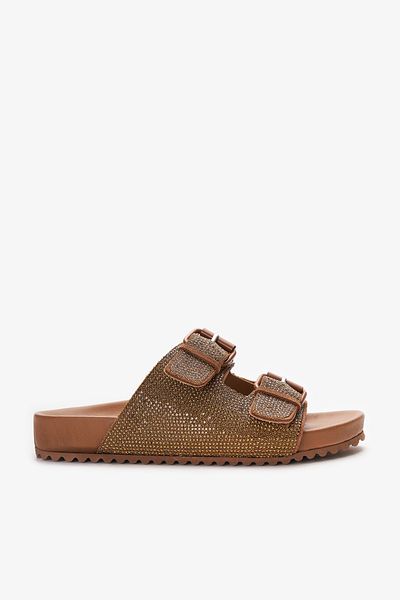 Louis Cardy Remus Tan Genuine Leather Women's Stone Detailed Slippers