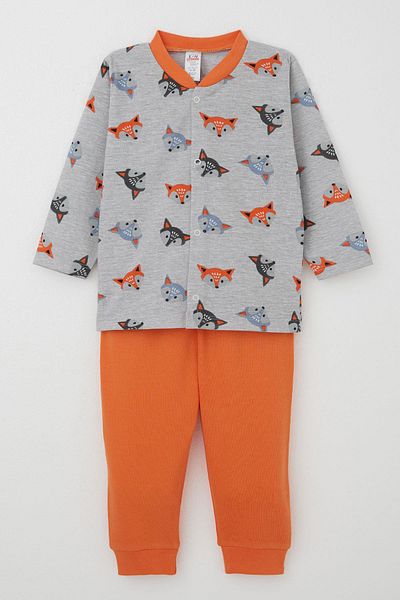 Breeze Baby Boy Pajama Set Cute Colorful Foxes 4 Months-1 Year Old, Gray