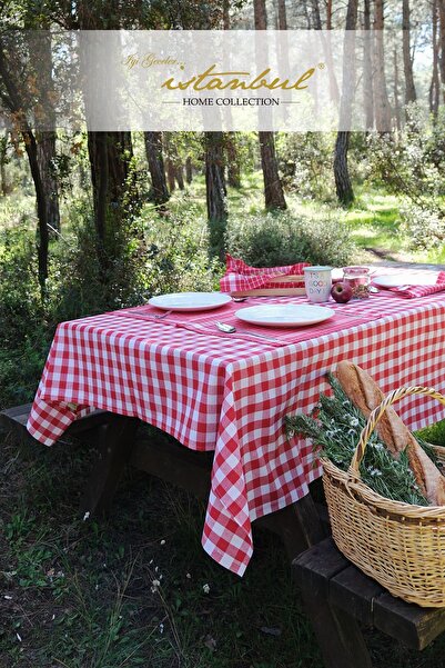 İyi Geceler İstanbul 100% Cotton Happy Days Minimal Natural Wooden Bread Basket Tableware and Picnic Set 7 Pcs.
